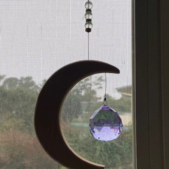 Crescent Moon Rainbow Maker Clear Quartz Crystal and purple glass prism - Picture 6 of 8